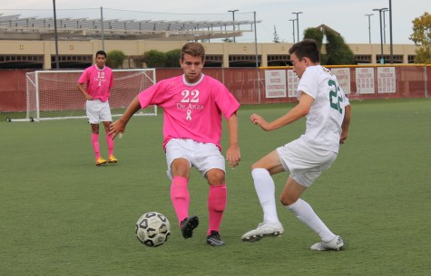 De Anza Defender Josh Edwards (22) keeps possession against an Ohlone player in the Dons win on Friday Oct. 23, their 10th win of the season. 