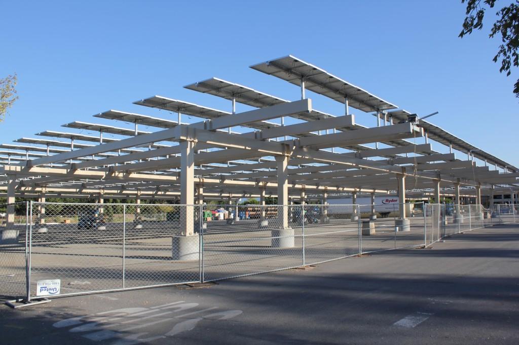 SOLAR PANELS IN STELLING PARKING LOTS - Construction on this project will be wrapped up by the start of fall quarter. The parking lots will be partially closed in October to enable the final phases of the project to be completed. This will not impeded traffic, and there will still be ample parking, according to De Anza College President Brian Murphy. 