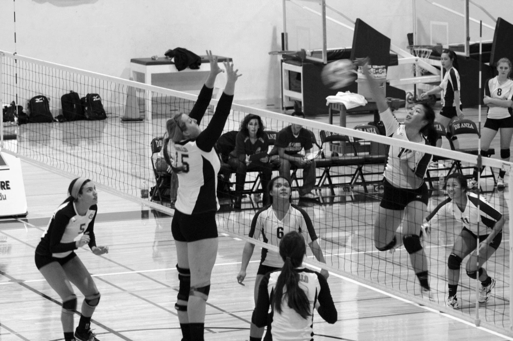 OFFENSE - Middle blocker/outside hitter Katherine Ja makes a kill in the first set against Cabrillo Nov. 11.