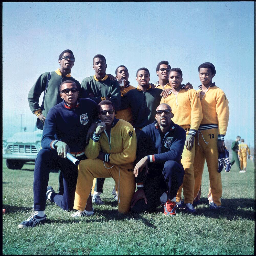 “SPEED CITY” - Former De Anza staff member Robert Griffin (top row, second from right) in 1968 with teammates from the San Jose State track and field team, including Tommie Smith (bottom row, far left) and John Carlos (bottom row, far right).