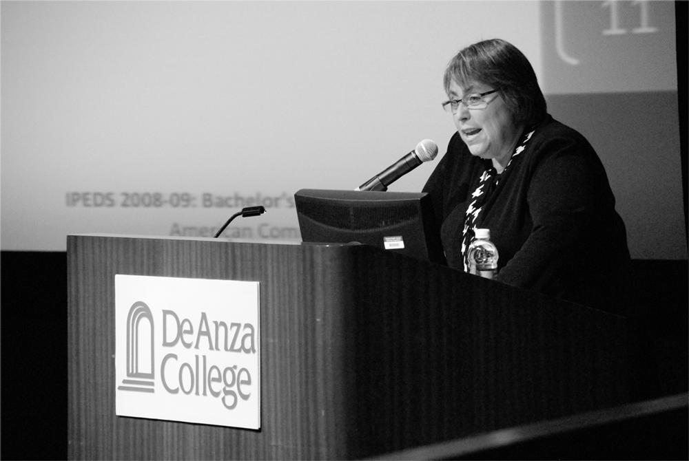 SHE SAYS - Martha Kanter speaking at De Anza College, adressing the audience’s concerns and comments on higher education