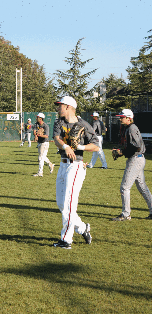 WARM-UP - Members of the baseball team practice their throwing on Jan. 31. 