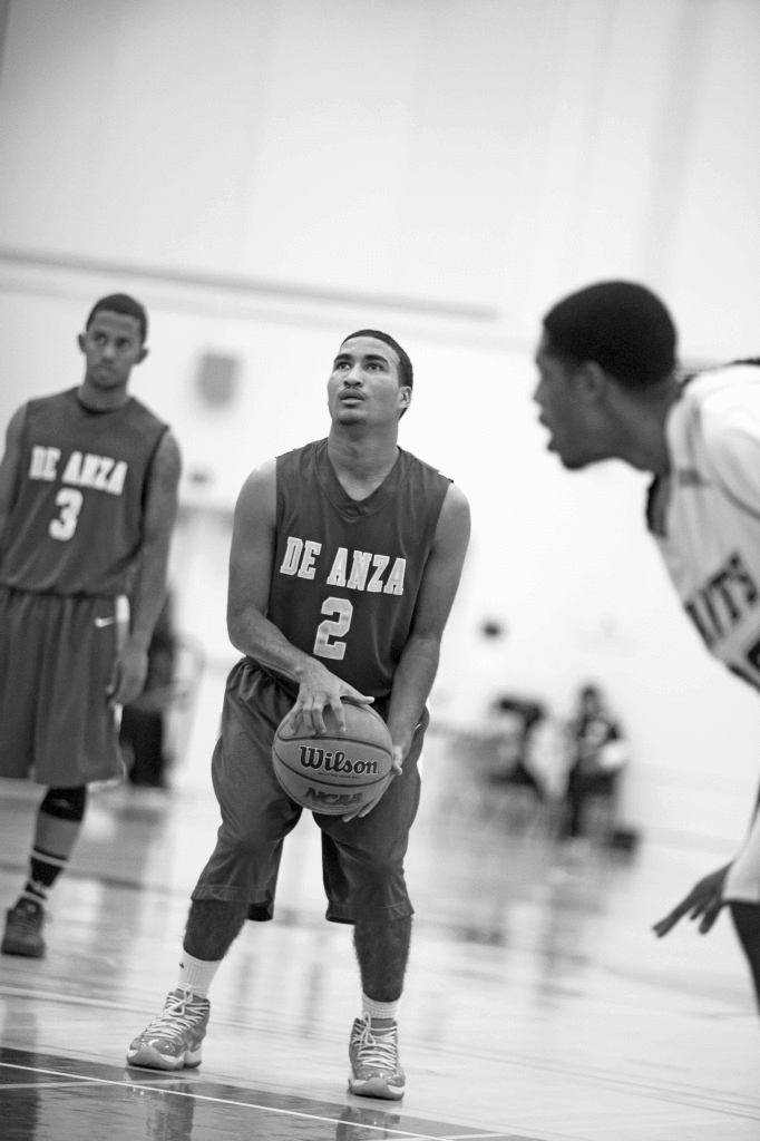 FREE THROW - De Anza College freshman Dawson Johnson (2) shoots from the freethrow line as the Dons faced College of the Sequoias on Dec. 29.