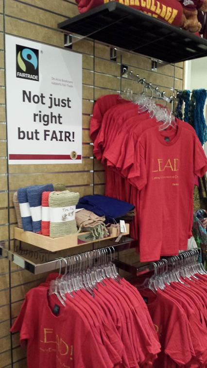 The De Anza Bookstore added a fair trade section and plan to expand throughout the store.  Bookstore Director Kelly Swanson is working together with LEAD to eliminate any connections with sweat shops.