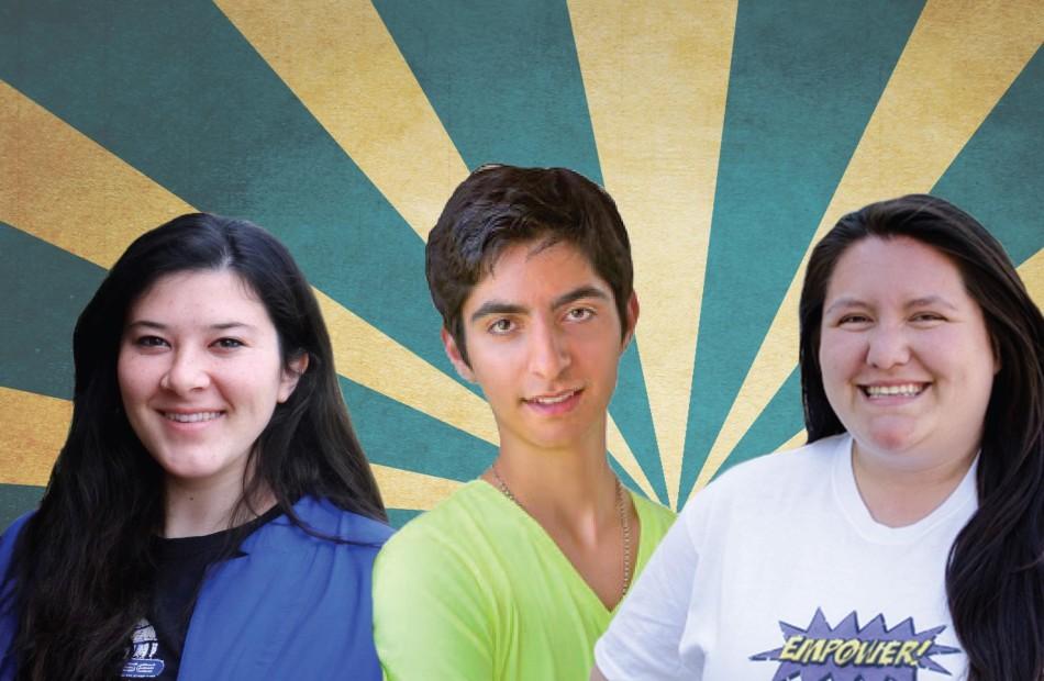 Candidates for DASB Senate president (from left) Julie Malakiman, 18, business major, Mehdi Mahmoodi, 19, mechanical engineering major and Mia Hernandez, 20, political science major, depicted in a photo illustration. 