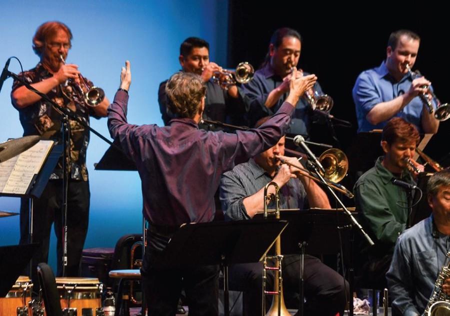 De Anza Jazz Ensemble director
John Russell leads the band during their
performance at the 33rd Herb Patnoe Jazz
Festival, Friday May 30.