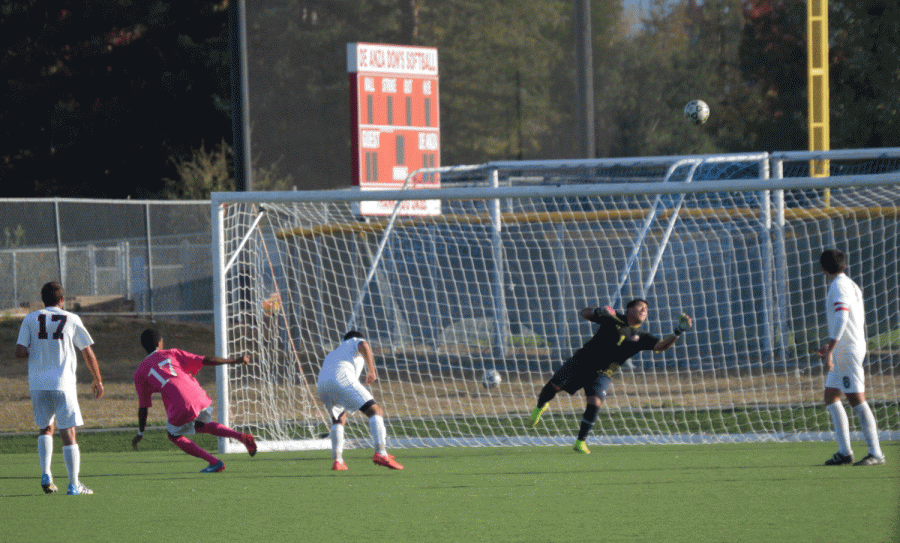 Dons’ freshman forward Ahmed Mohammed (17) sails a shot attempt over the goal. The Dons beat Gavilan College 4-0 on Friday Oct. 24.