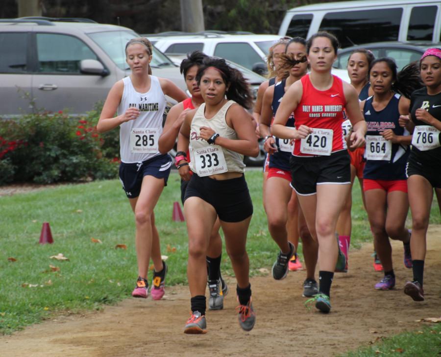 The De Anza womens cross country team  finished 12th in the open 6,000-meter race at the Bronco Invitational at Baylands Park, Sunnyvale. 