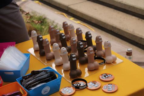 Student Health Services hosts a penis ring toss game to promote "Get Yourself Tested," an effort to inform students about sexually transmitted diseases.