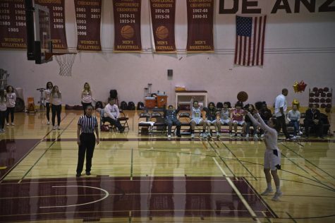 Freshman guard Brianna Boscacci shoots a free throw for a technical foul assessed to the opposing bench during the Feb. 22 game against Hartnell.