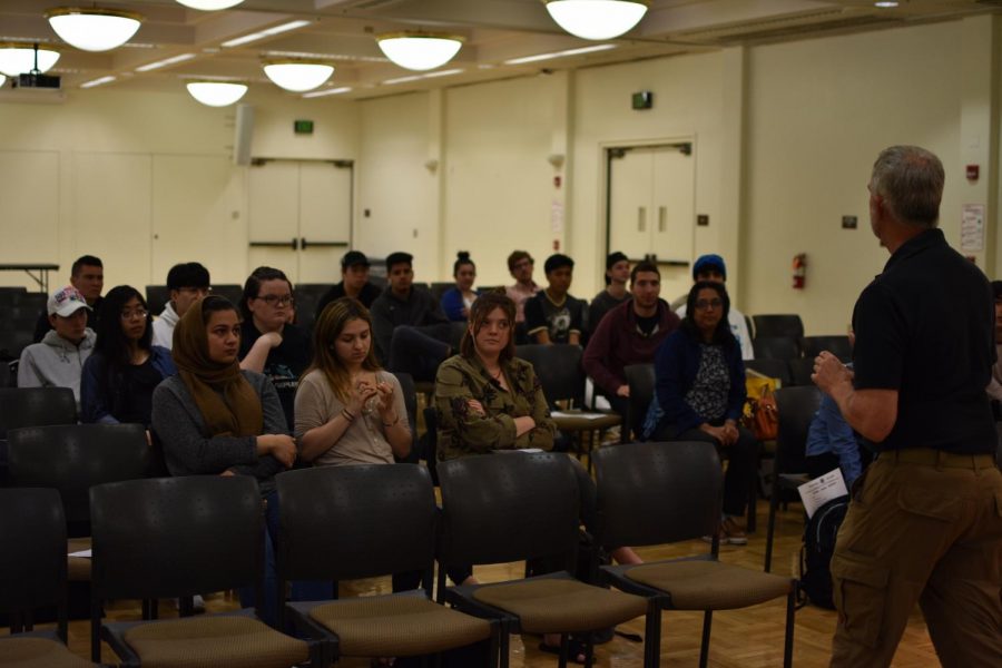 De Anza students met on April 17 to learn defense techniques in active assailant situations. The training was led by police officer Jim Thurber.  