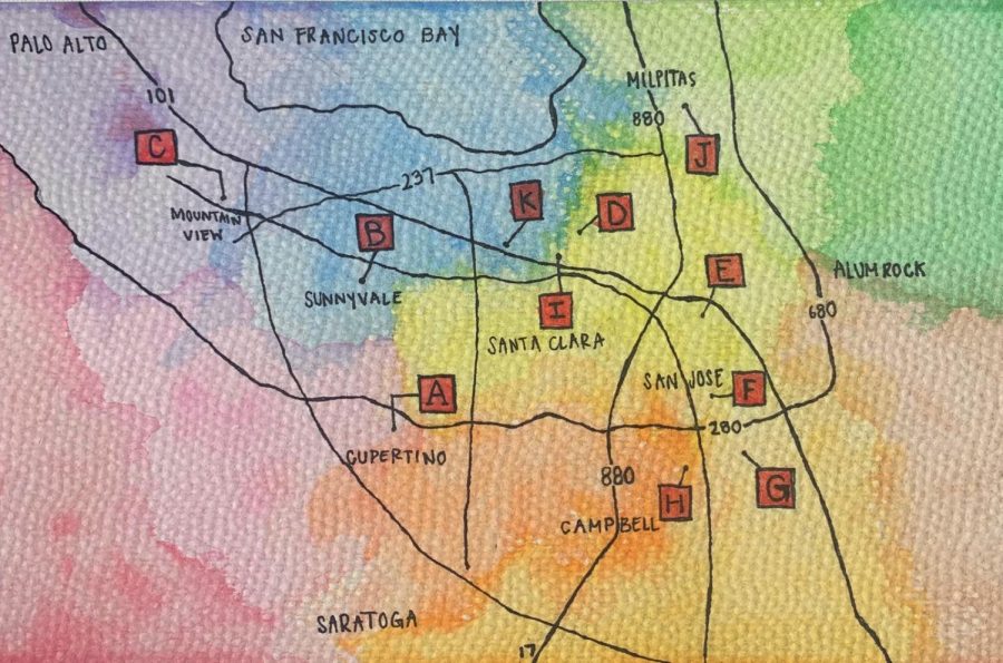A map of the locations for various food pantries in the south bay.