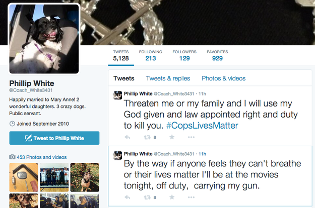 Phillip Whites twitter statements against the Black Lives Matter movement in December 2014