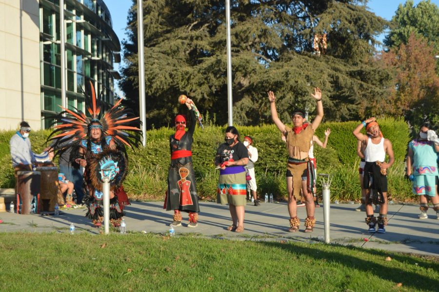 Indigenous people perform dances, play drums and give speeches in Milpitas to mark Indigenous Peoples Day Oct. 3.