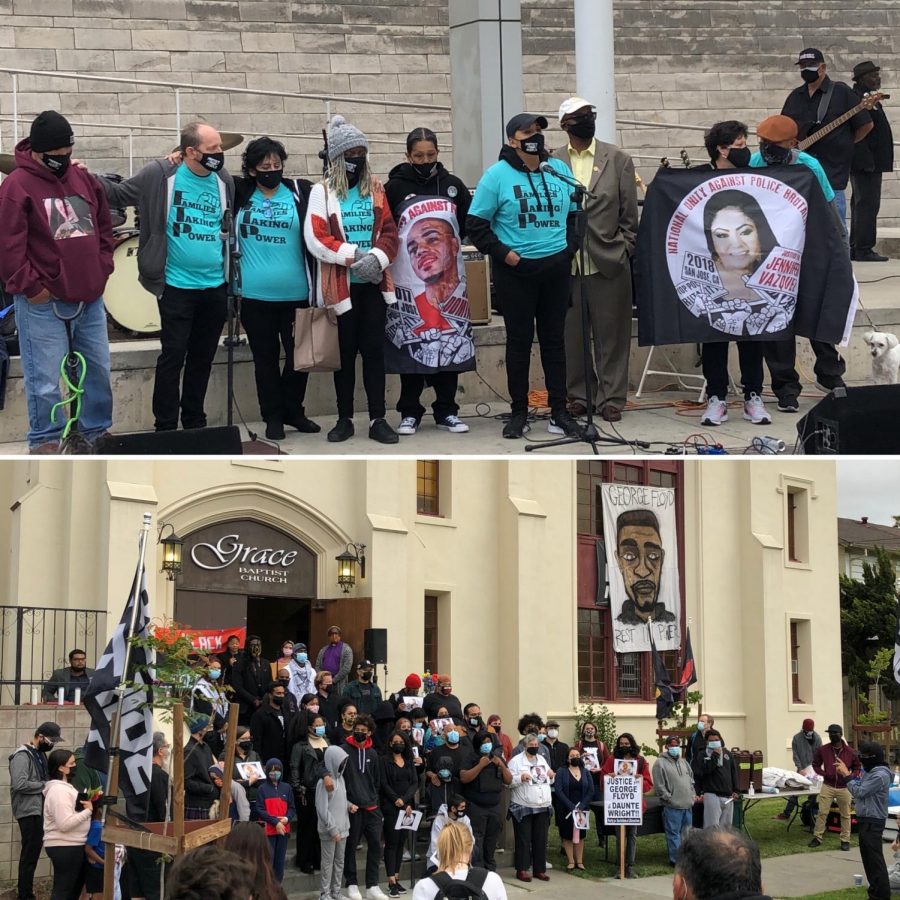 (Above) Members of Families Taking Power standing with Silicon Valley NAACP at San Jose City Hall. (Below) Vigil for George Floyd at Grace Baptist Church