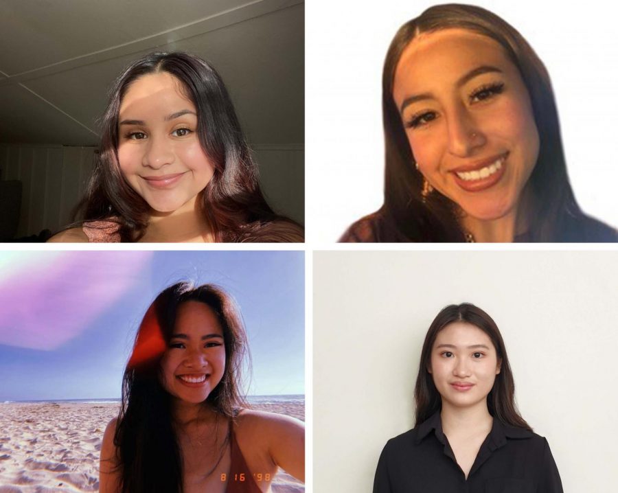 Clockwise, from top left to bottom left: President Anahi Ruvalcaba, 19, political science major, Vice President Sarah Morales, 19, sociology major, chair of finance Sharon Utomo, 18, data science major, and chair of marketing and communications Sunnie Chen, 23, public policy major.  