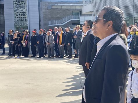 Members of the Vietnamese community and other attendees gather at San Jose City Hall to commemorate the 47th anniversary of the fall of Saigon.