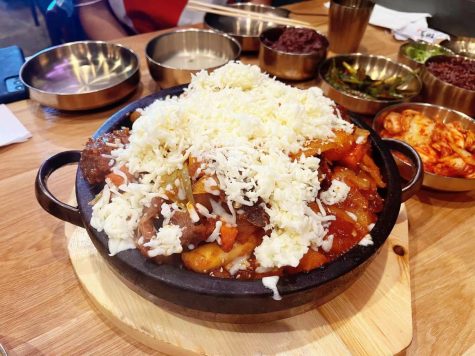 The mild spicy braised beef rib with rice cake and cheese.