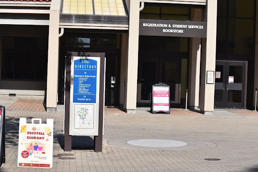 One entrance to Registration and Student Services building.