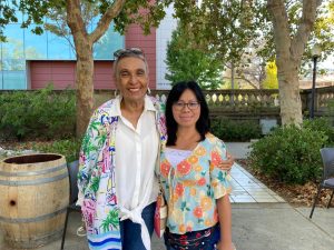Former De Anza dean and instructor, Carolyn Wilkins-Santos (left), alongside Division Administrative Assistant, Leslie Nguyen (right) outside the California History Center on Sept. 22. (Photo courtesy of Lori Clinchard)