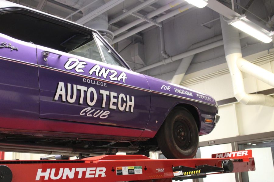De Anza Colleges automotive workshop displays purple car on Oct. 13. 