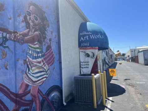 Playful murals decorate the walls of the studio complex on The Alameda in San Jose on May 20.