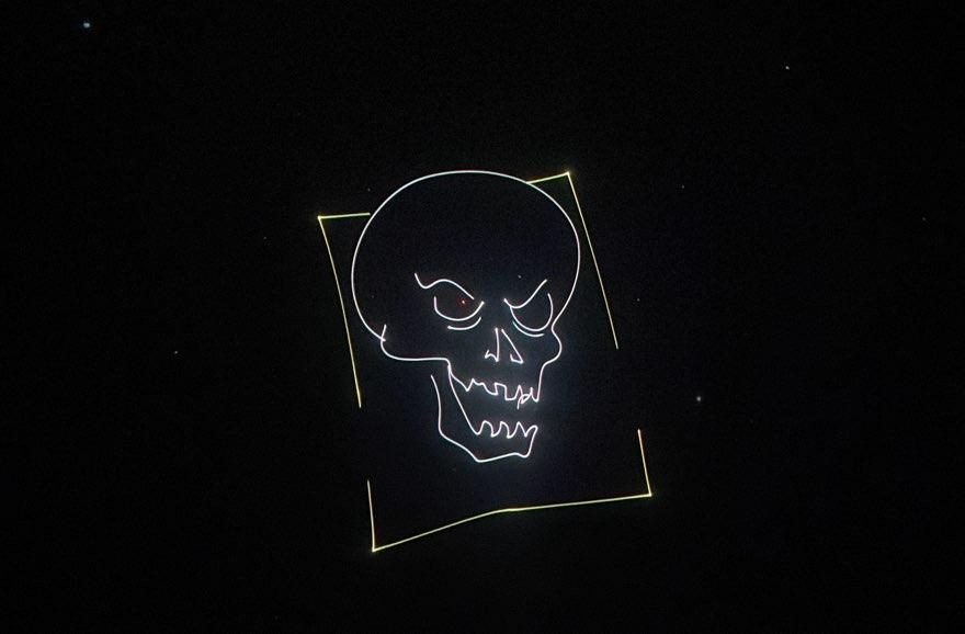 A laser-drawn image of a skull, taken on Oct. 22.