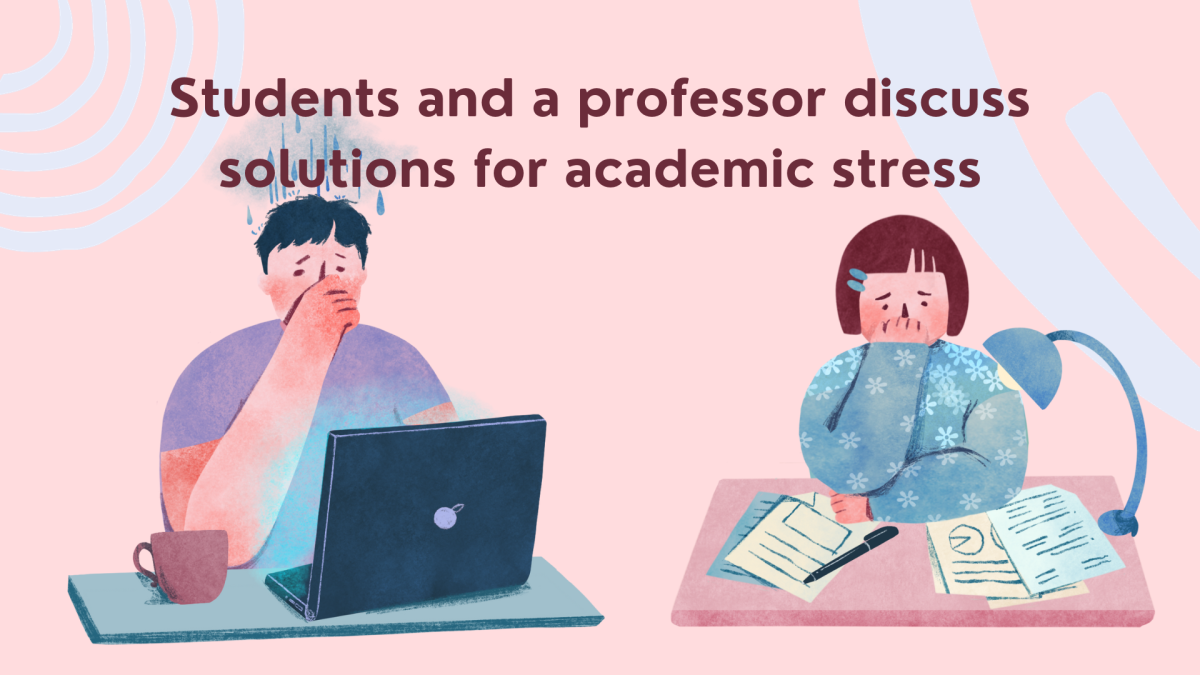 Students and a professor discuss solutions for academic stress