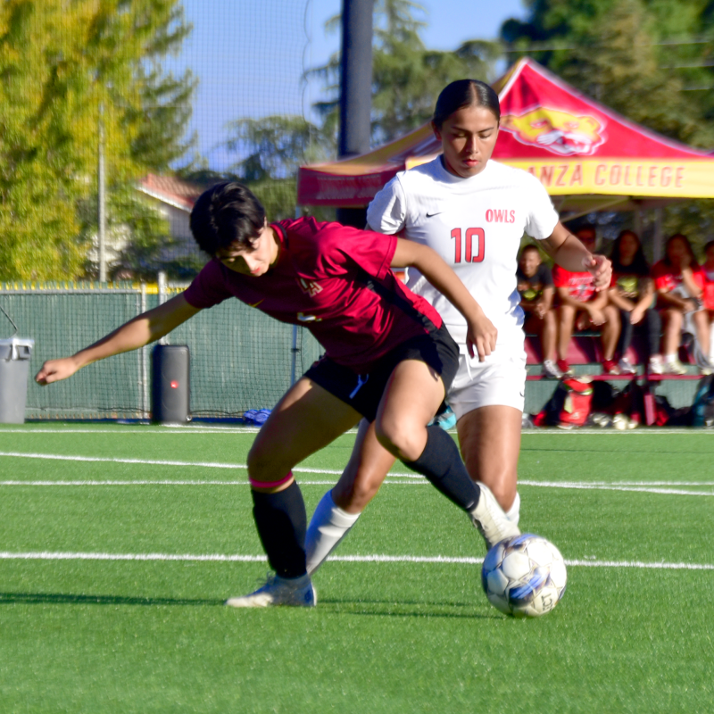 Midfielder Jennifer Izaca, 19, keeps the ball away from a Foothill player in the second half.