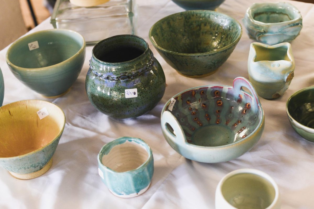 An+array+of+pottery+at+the+Holiday+Student+Pottery+Sale+on+Dec+5.