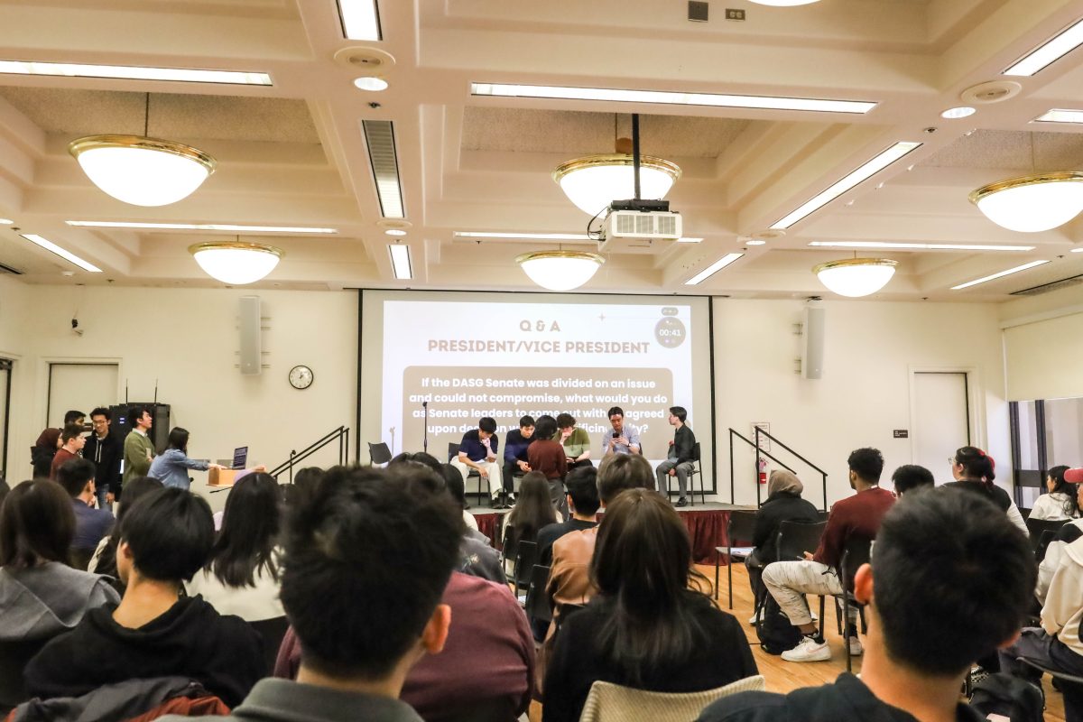 De Anza students attend the annual DASG presidential debate where candidates will answer the questions provided by the election senate on Feb. 28 in the A&B conference room.