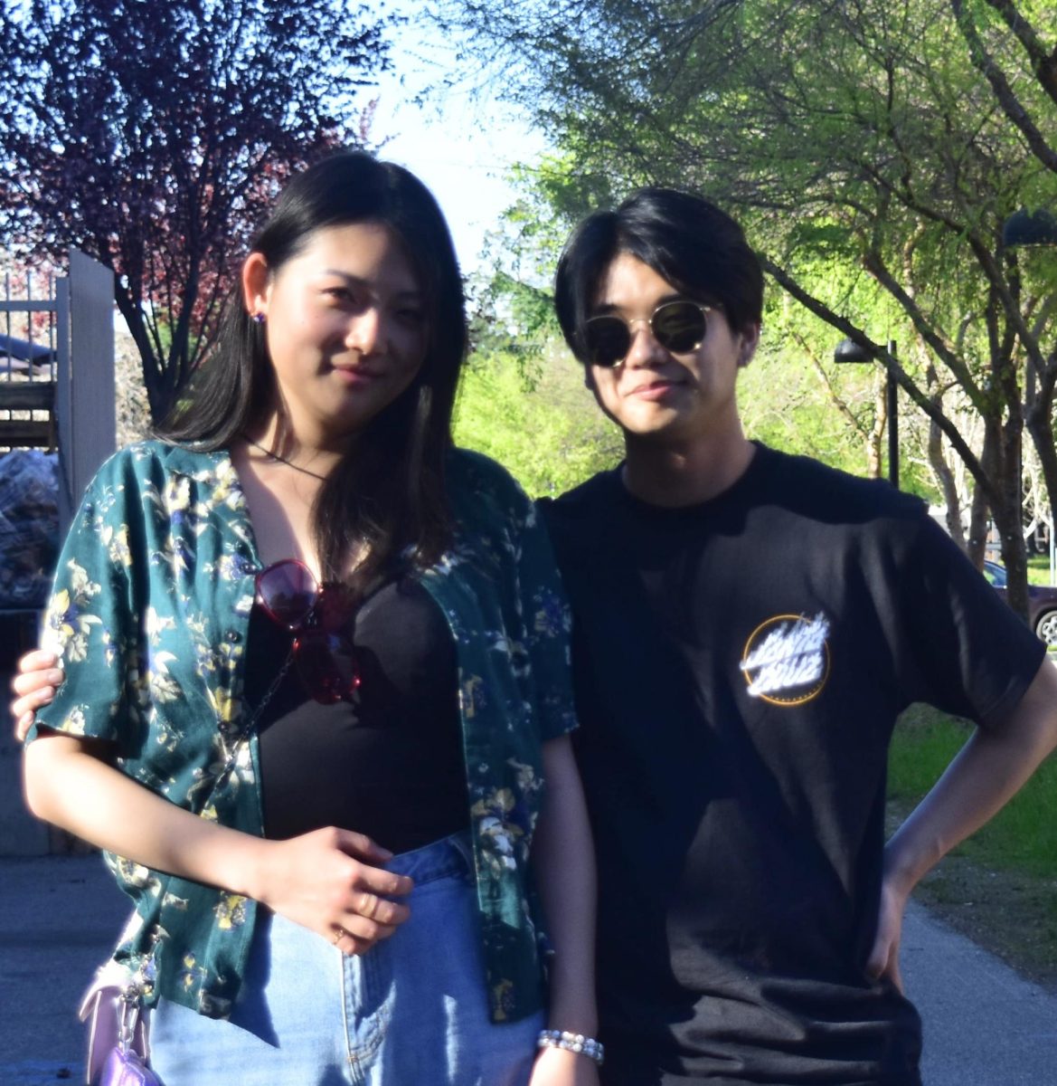  Maki Tsukasaki, 27, children care major (left of the photo) and Tok Doi 25, engineering major (right of photo) depart their final class together, walking around campus enjoying the warm spring weather.