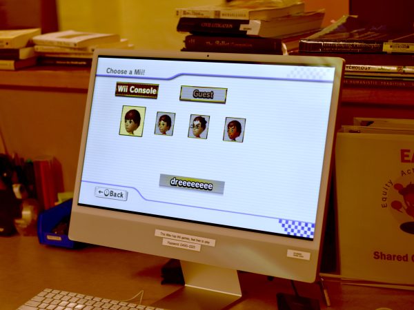 Four DASG senators Miis, or Wii profiles, on the emulator in Mario Kart Wii.