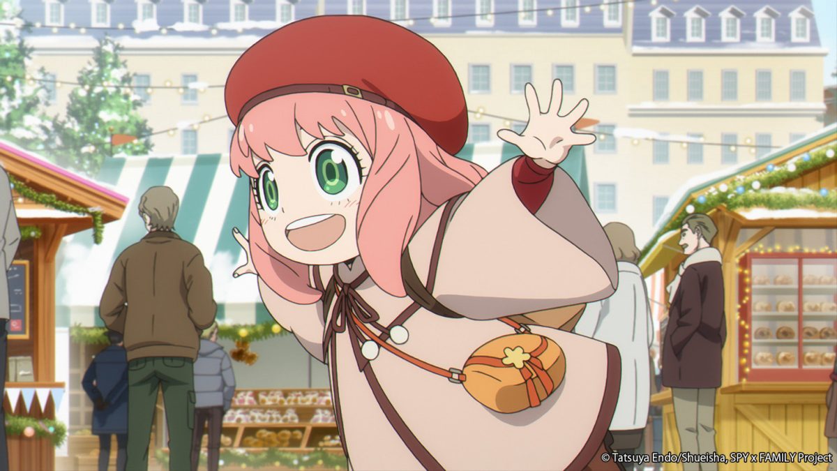 Anya runs through a town square in Frigis during a mid-movie family outing.