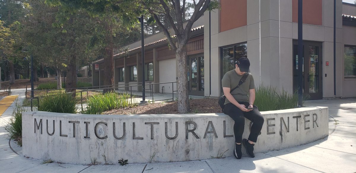 Mihn Ngo, 26, cinema major relaxes between classes in front of the Multicultural Center on April 25. 