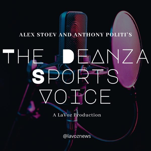 Graphic for the podcast The De Anza Sports Voice, hosted by Alexander Stoev and Anthony Politi.