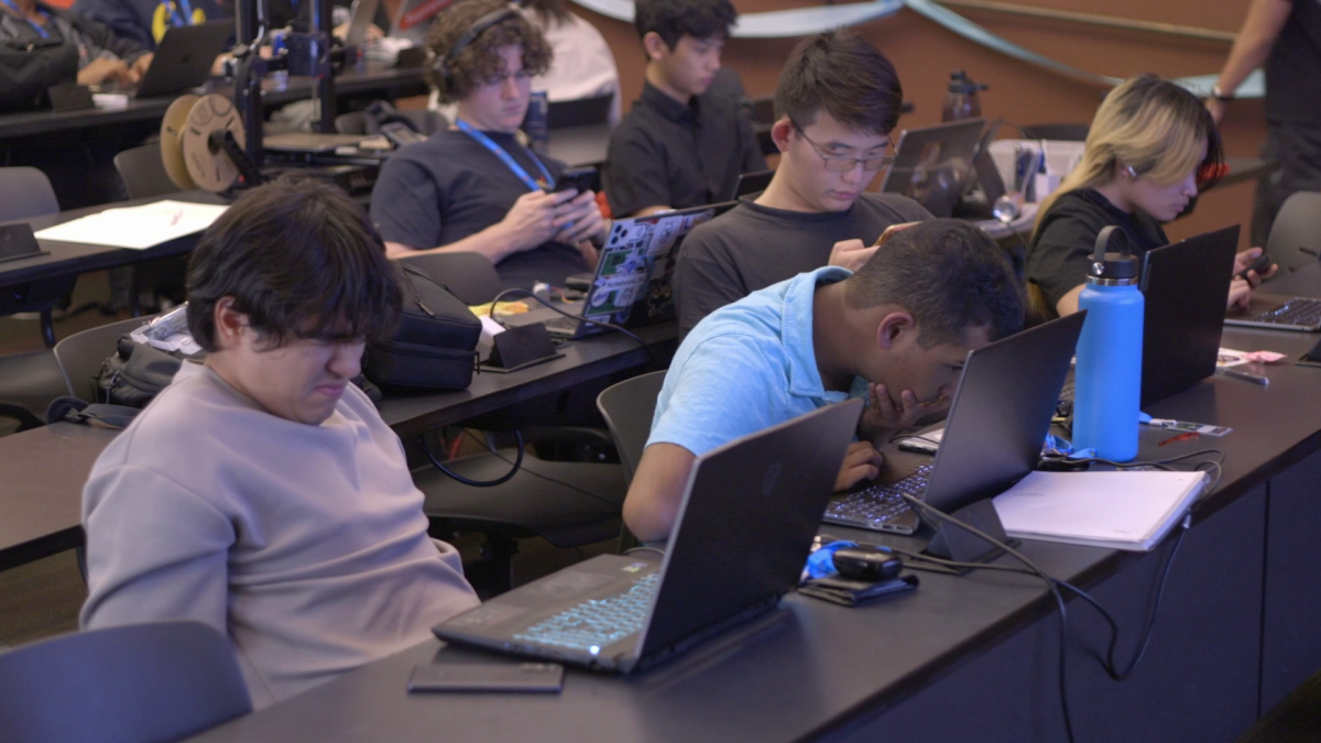 Students work on their computers during the DA Hacks 3.0 hackathon in the Science Center on Oct. 25.