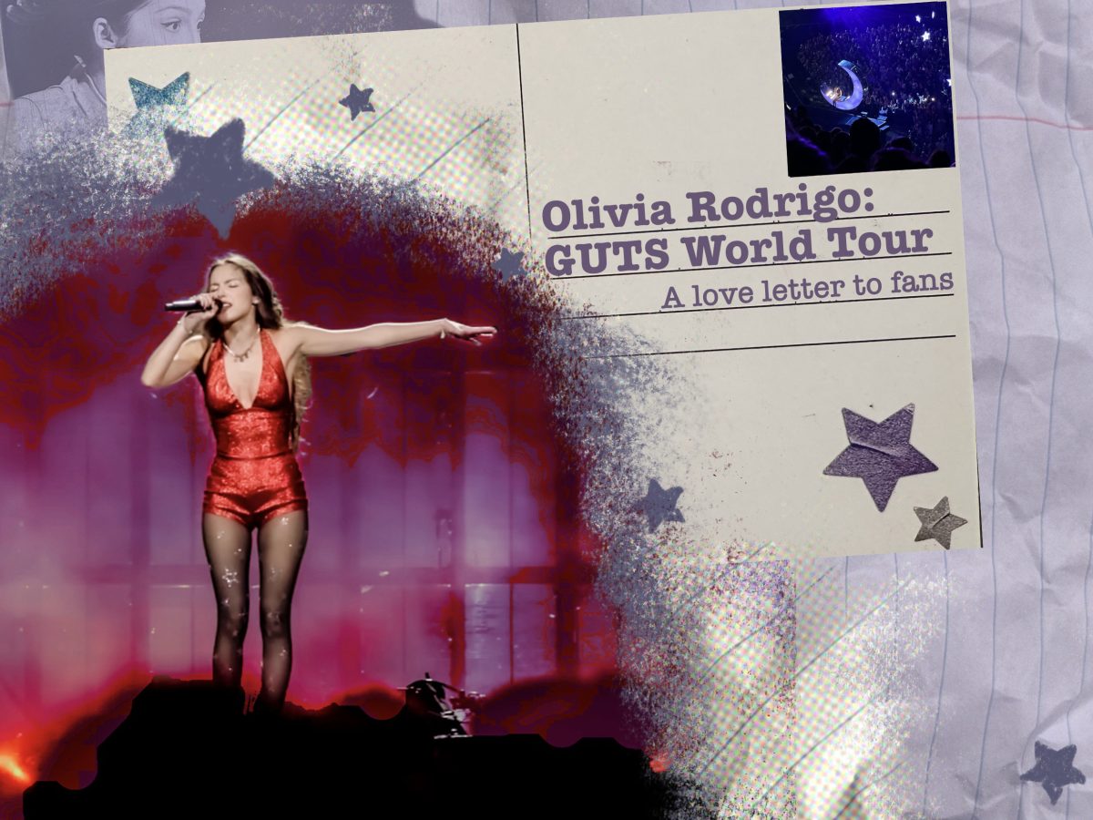 Collage of photographs taken at Olivia Rodrigo’s Salt Lake City concert, and screen capture from Netflix trailer.