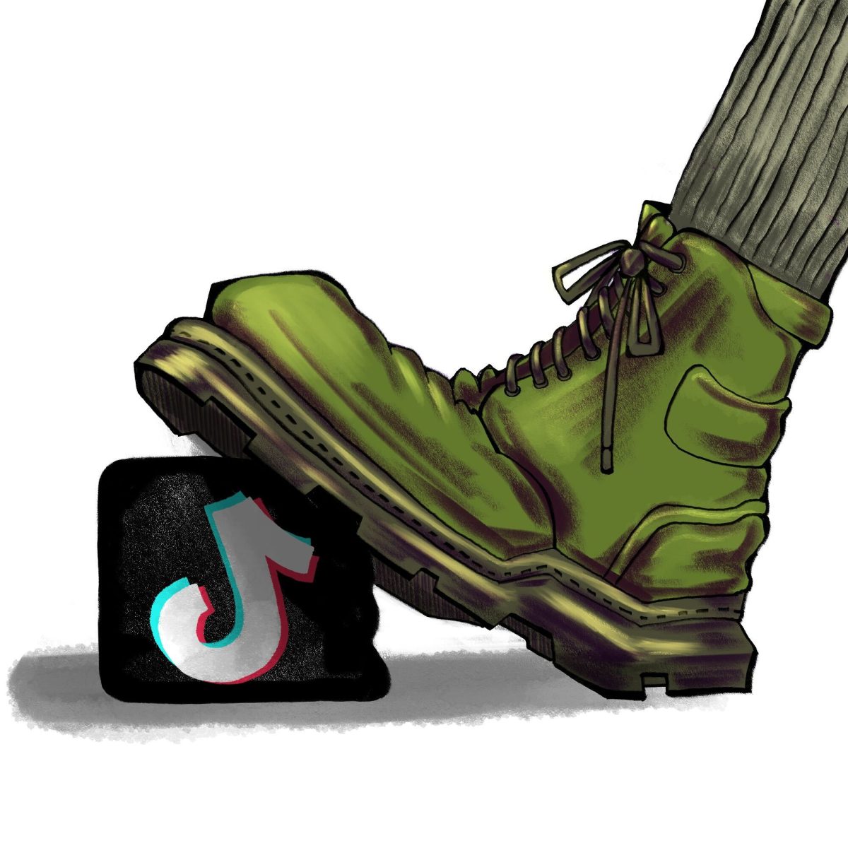 TikTok logo being stepped on by a boot.