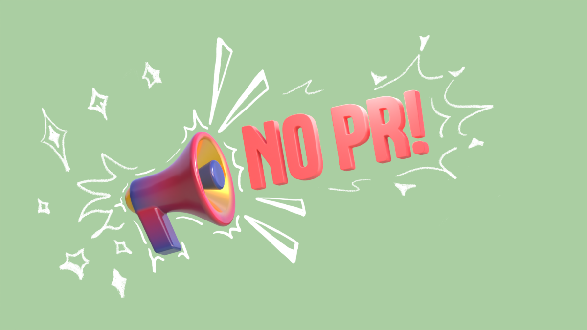 A 3D Illustration depicting a La Voz-themed megaphone blaring the phrase "No PR".