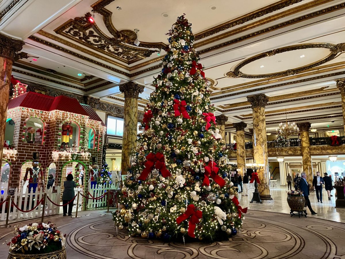 A decorated Christmas tree in the center of The Fairmont Hotel’s lobby in San Francisco on Dec. 4.