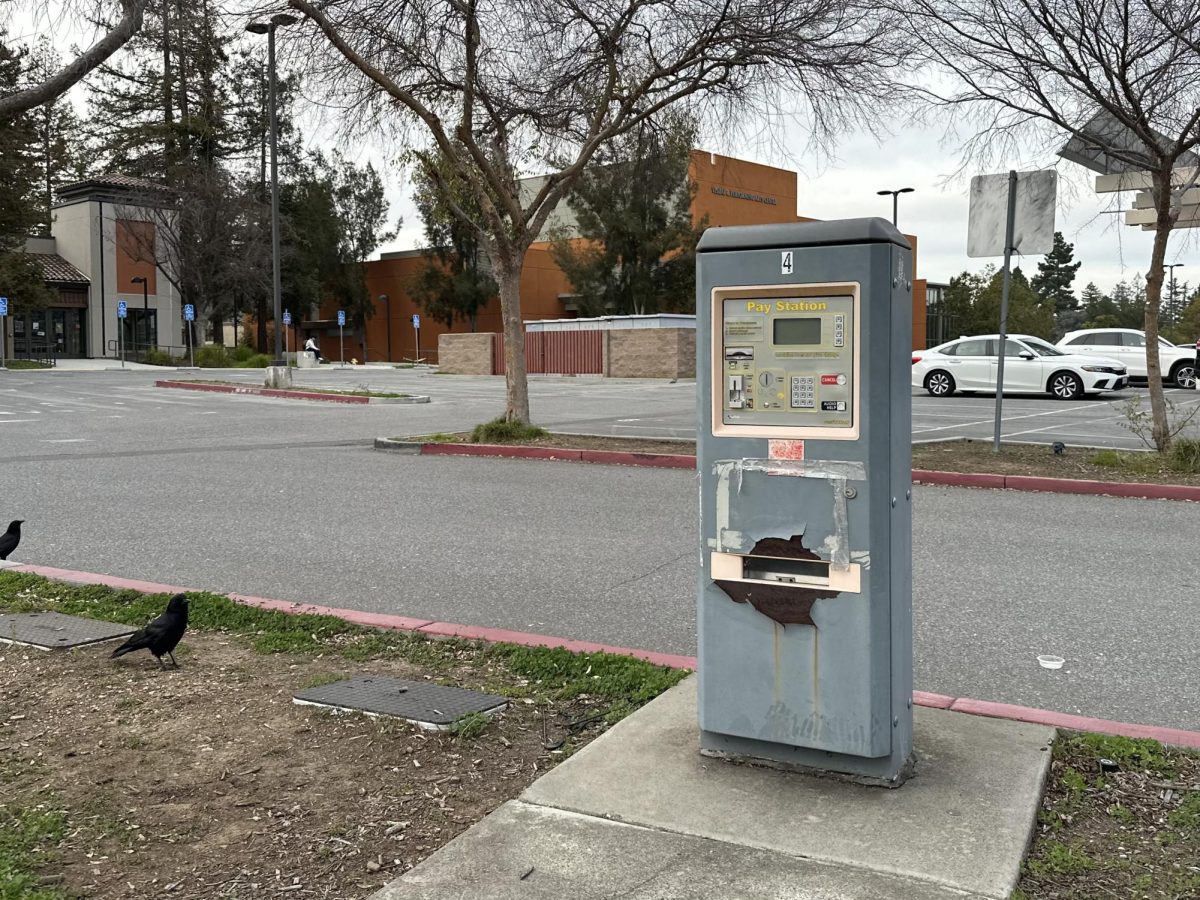 Currently shut-down pay station located at the parking lot near the Visual and Performing Arts Center surrounded by birds on Jan. 24.