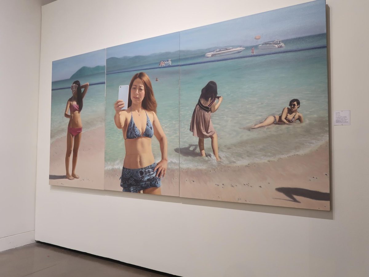 "Beach, 2019" painted by Bing Zhang, intended to paint people's introspection with their devices. The painting is housed in the Euphrat Museum of Art, photographed on Jan. 30.