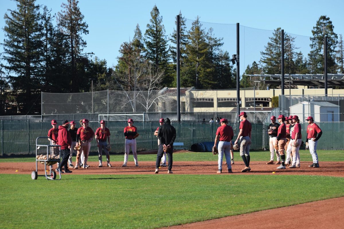 Men's baseball team practices at the baseball field on Feb. 6.