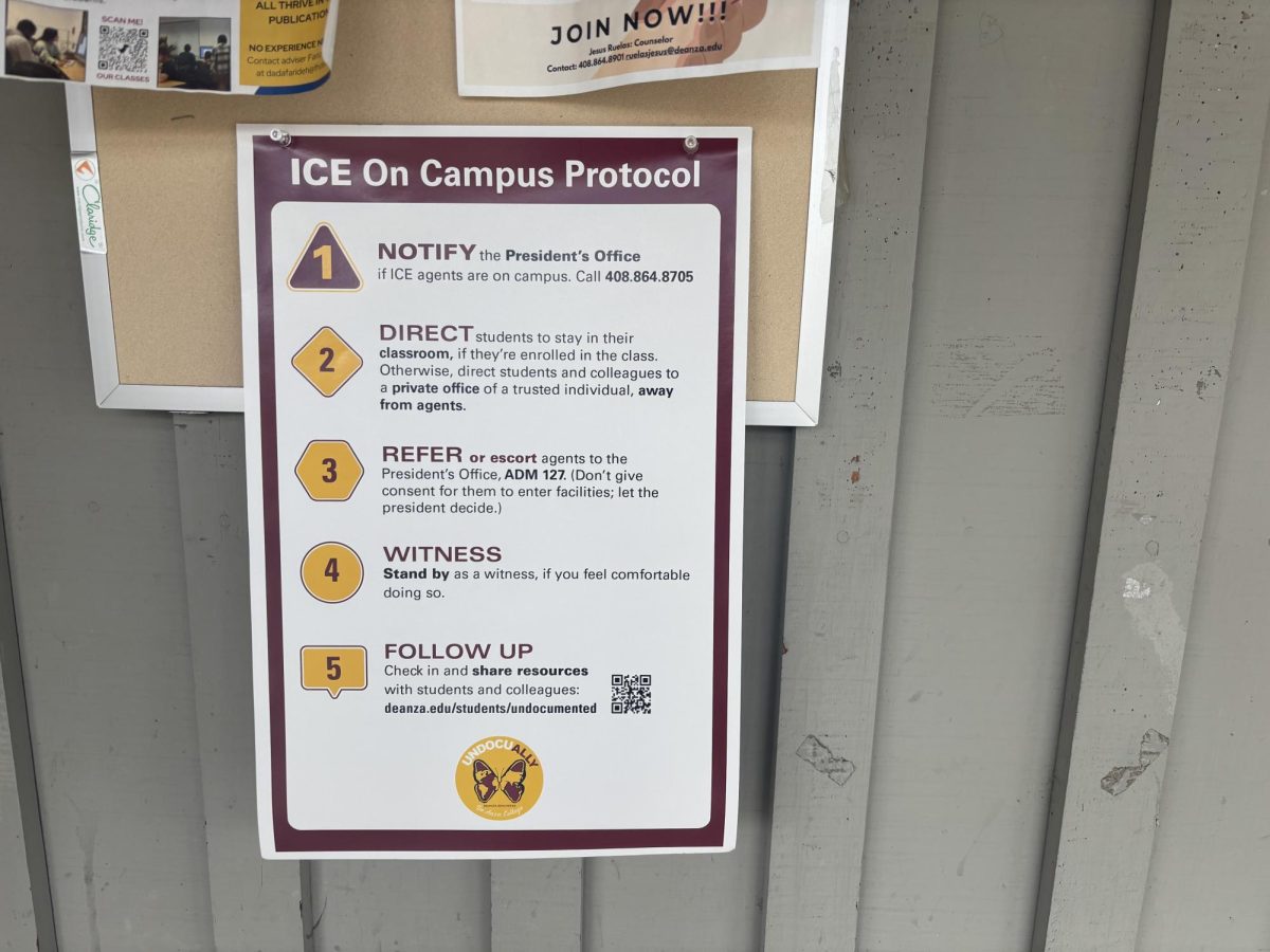 A poster for ICE presence on campus informs students and staff on recommended response protocol outside classroom S-32, as photographed on Feb. 12.