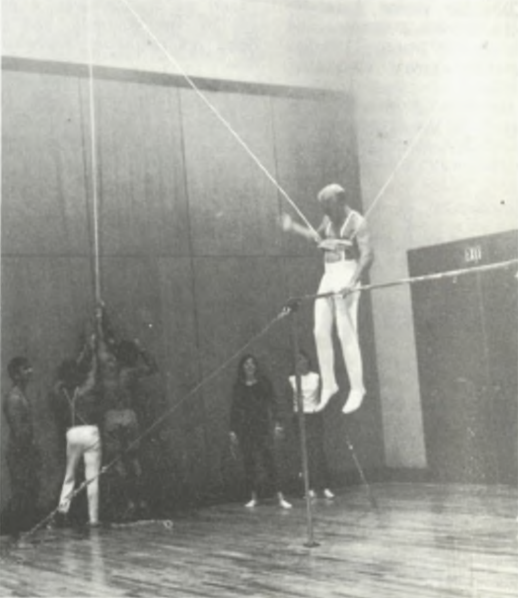 "Let me down, will ya, guys?!" pleads an airborne student. Co-rec offers dancing, sports and a multitude of other diversions every Tuesday night.

(Editor's note: Photo originally not found on this story; instead, staff placed it on page four as a standalone photo box.)