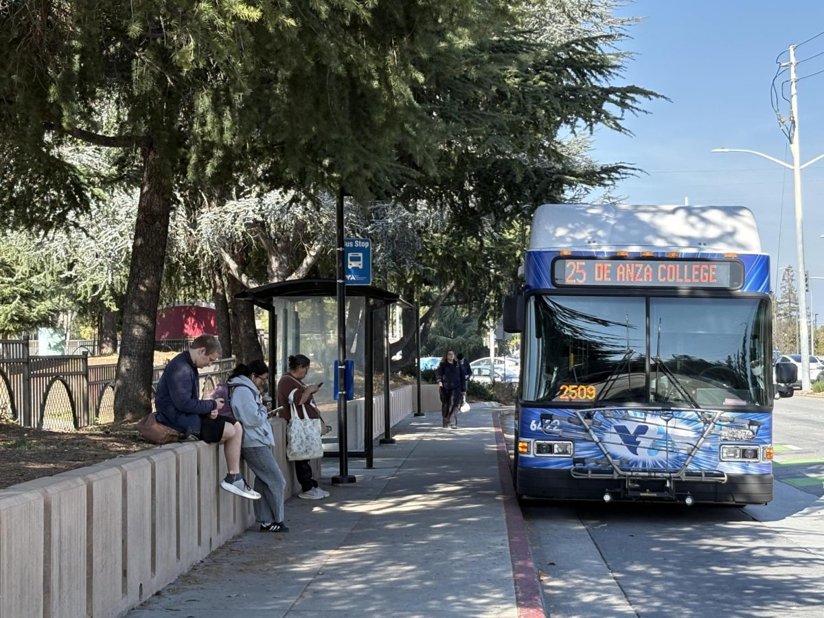Students wait at De Anza bus station on Feb. 2. 