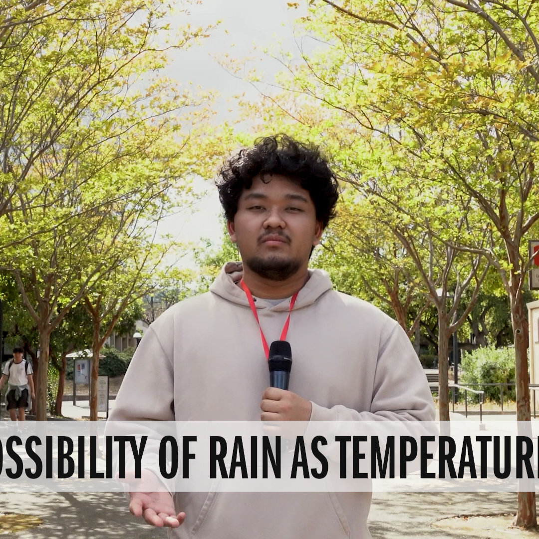 La Voz Staff Reporter Jonathan Nguyen-Au delivers weather updates on campus in the L-quad for Fact Friday.