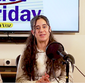 Laila Zedan speaks as she co-anchors Fact Friday, La Voz's weekly broadcast.