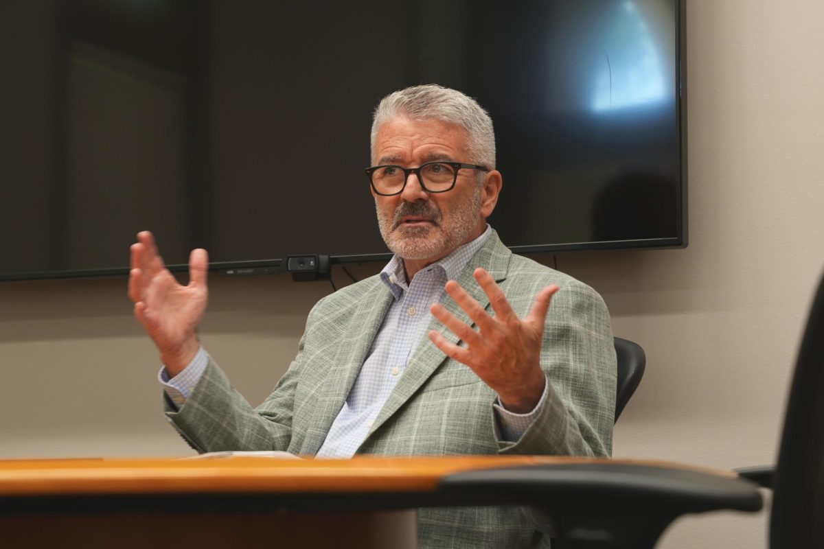 Interim President, David Wain Coon, responds to questions about his time at De Anza College and his vision for the college in his office on May 12.